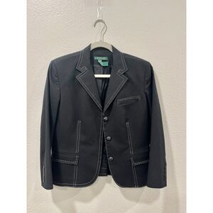 Vintage Ralph Lauren school girl cotton black blazer jacket white topstitch